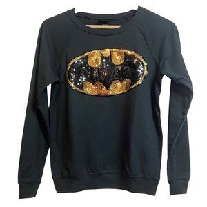 Batman Sequin Logo Sweatshirt Black Small Crew Neck Long Sleeve